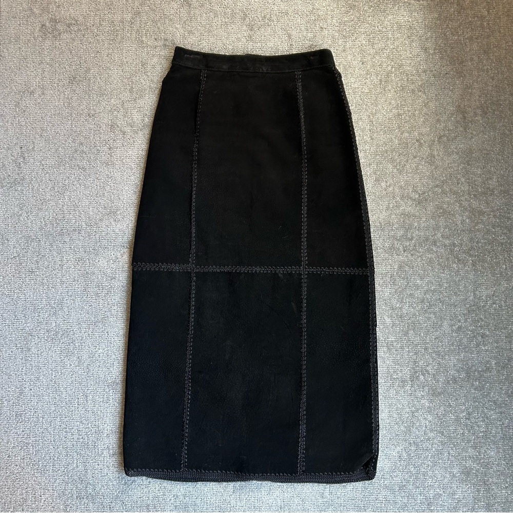 Selene Sport Black 100% Suede Leather Stitched Laced Skirt, Size 10